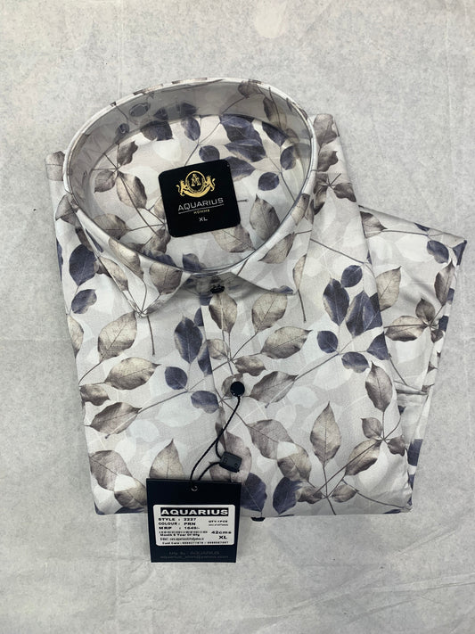 Aquarius Grey Color With Floral Print Premium Quality Full Sleeve Shirt 2227