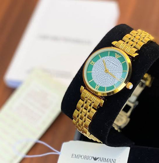 Mra Gold Chain Green Dial Ladies Watch 901292