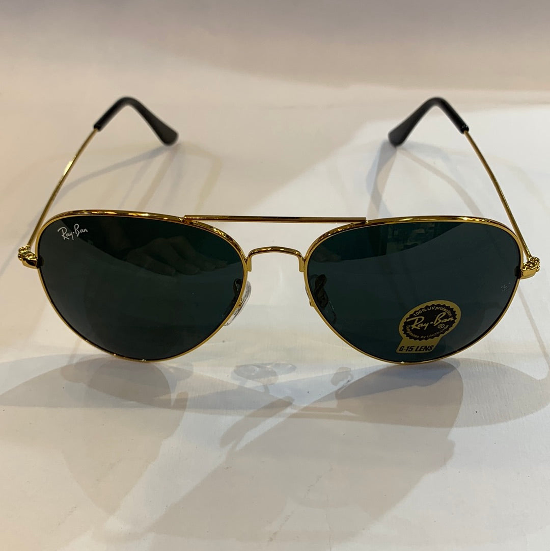 YAR RB Golden Frame Black Shade Unisex Aviator Sunglass RB 3026 62 14-135