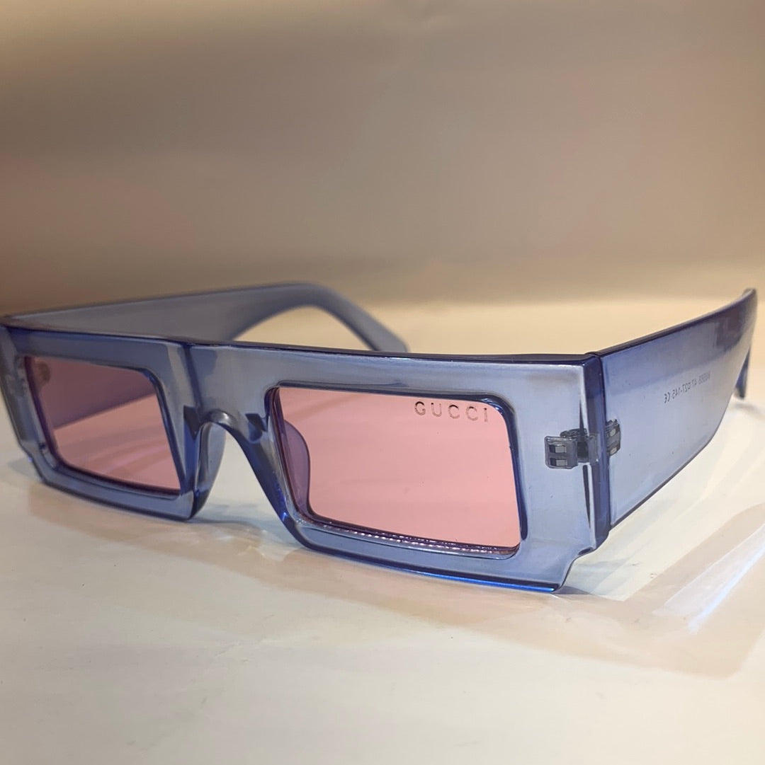 CUG Glossy Blue Print Frame Pink Shade Unisex Sunglass 86588 47 27 145