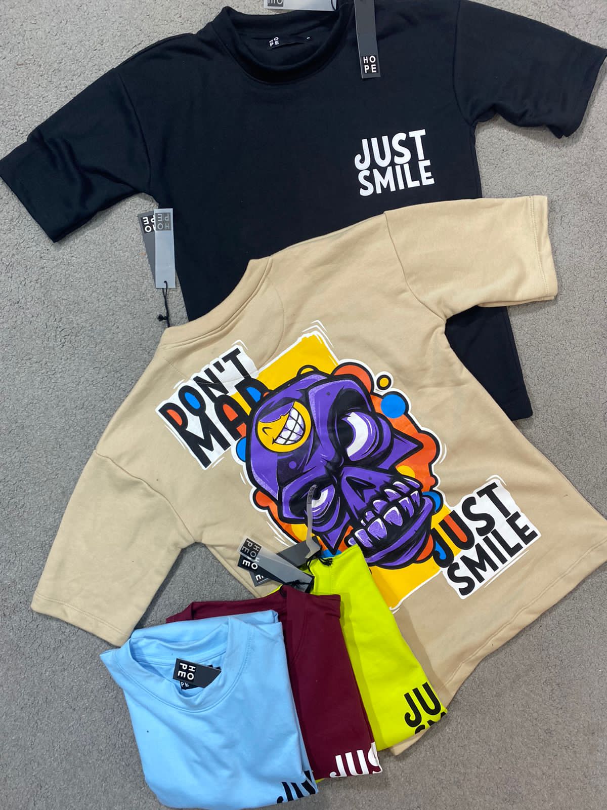 HOPE Beige Colour With Just Smile Back Print Drop Shoulder TShirt 108577