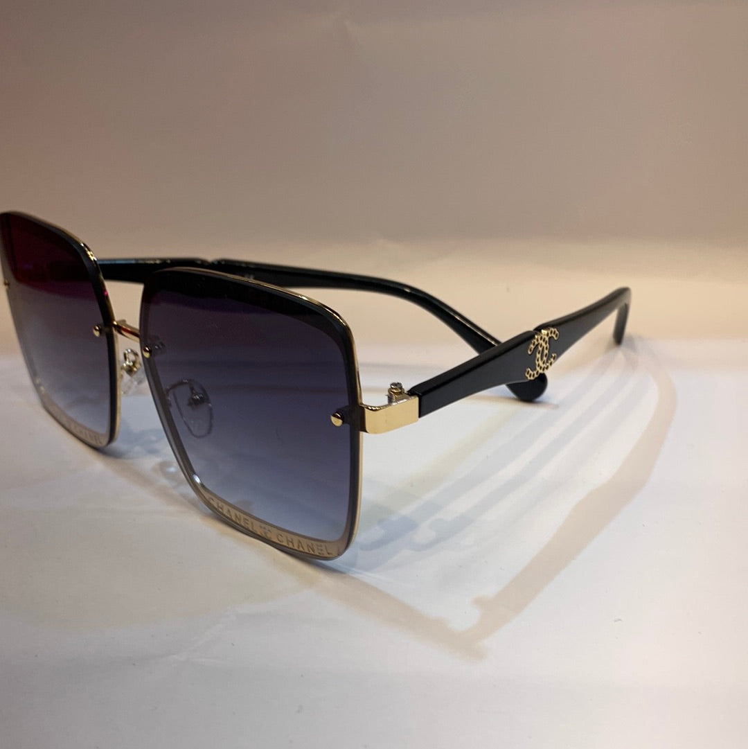 AHC Gold Black Frame Black Shade Unisex Sunglass CN8207 63 14-138