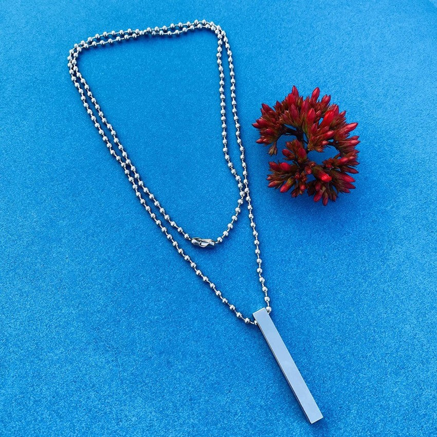 Black And Sliver Stainless Steel Bar Pendant Necklace for Men Women 35003