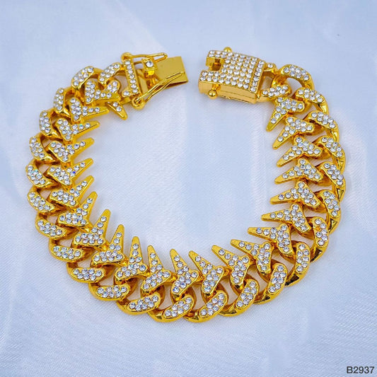Gold Colour Hip Hop Alloy Gold Rhinestone Gold Bracelet Links Men 35001