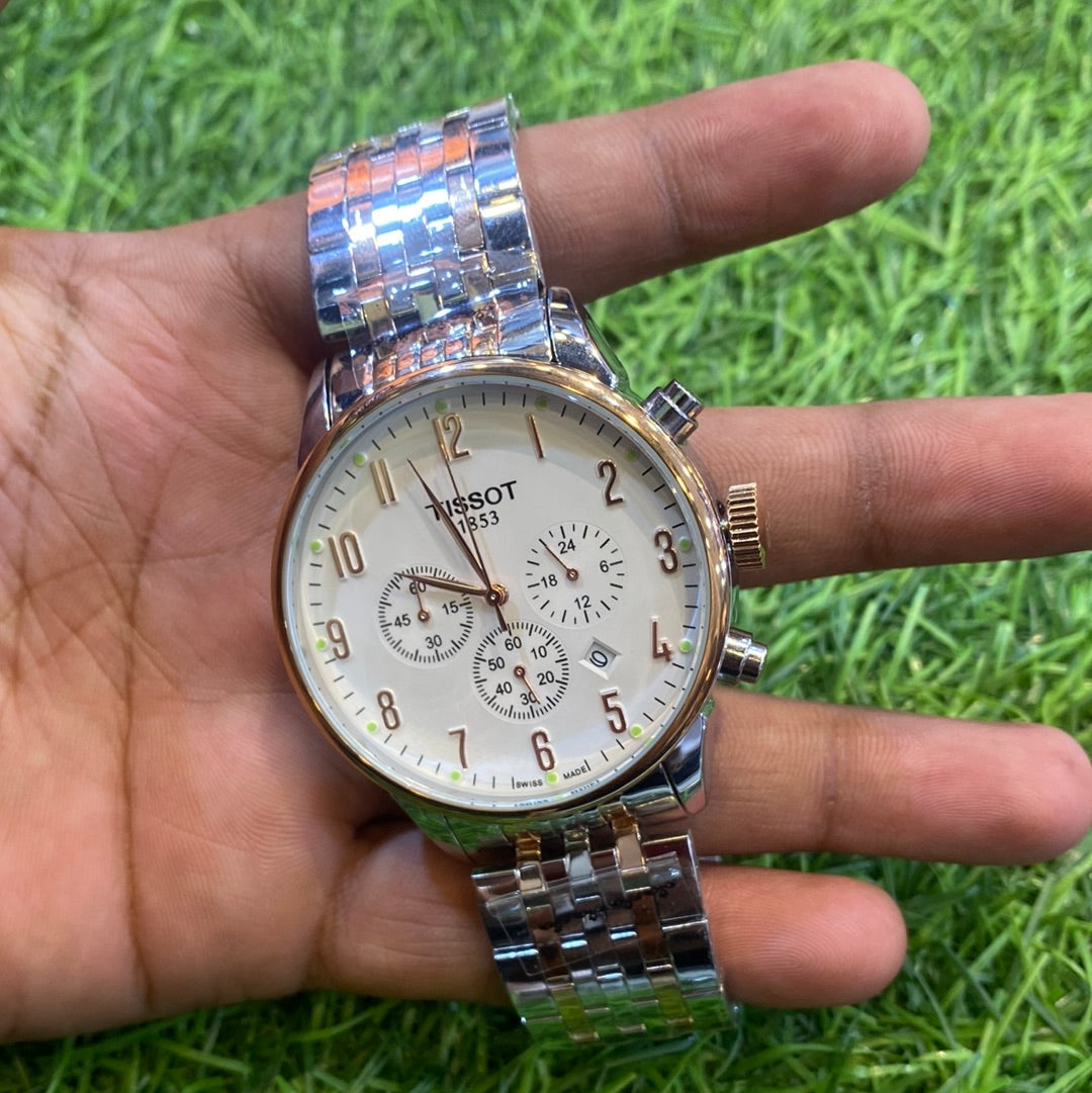 Sit Silver chroper Chain White chroper Dial Chrono Working Men’s Watch