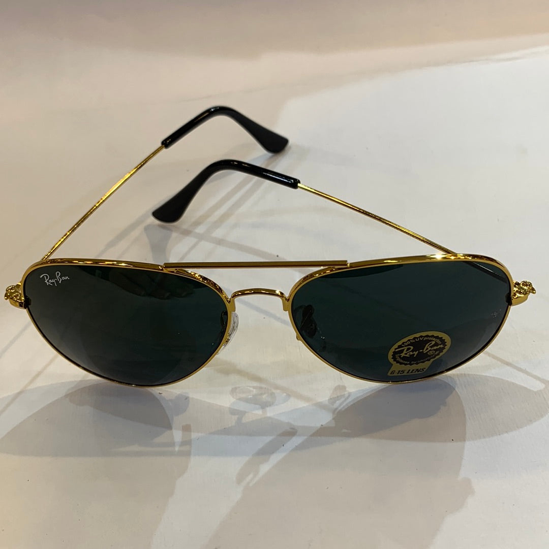 YAR RB Golden Frame Black Shade Unisex Aviator Sunglass RB 3026 62 14-135