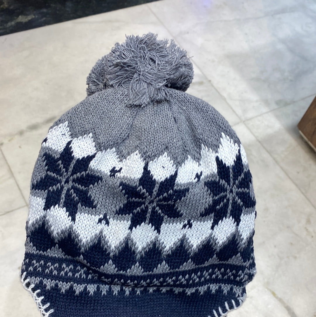 Grey White Navy Blue Colour Ear flaps features braided tassels Beanie Cap 9339