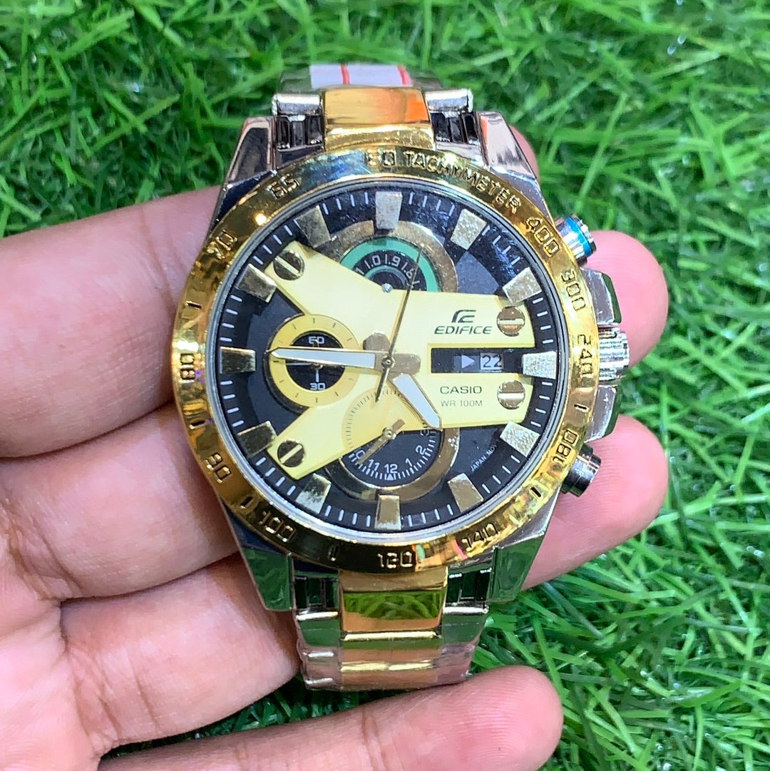 Gold Sliver chain Gold Black Dial 400560