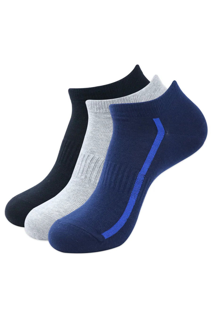 BALENZIA MEN'S COTTON SOLID ANKLE SOCKS, FREE SIZE, (PACK OF 3 PAIRS/1U) (WHITE/BLACK/L.GREY/D.GREY/NAVY)