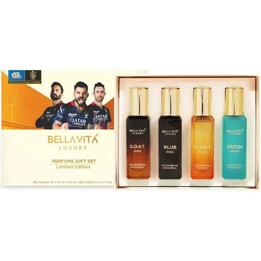 Bella Vita Luxury Unisex Perfume Gift Set for Men & Women 4x20 ml Limited Edition Luxury Scent with Long Lasting Musky, Woody, Fresh & Oriental Fragrance